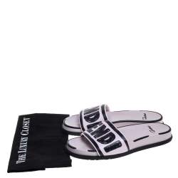 Pre Owned Fendi Pink/Black Logo Print Leather Flat Slides Size 39