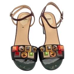 Pre Owned Fendi Brown Leather Rainbow Studs Sandals Size 39