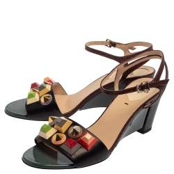 Pre Owned Fendi Brown Leather Rainbow Studs Sandals Size 39