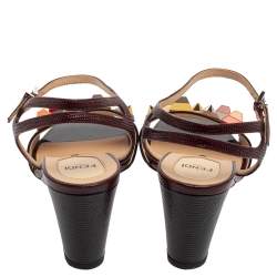 Pre Owned Fendi Brown Leather Rainbow Studs Sandals Size 39