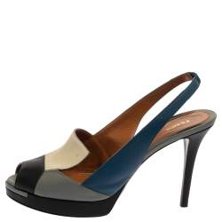 Fendi Multicolor Leather Peep Toe Slingback Sandals Size 41