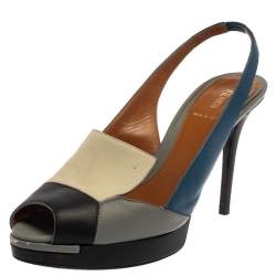 Fendi Multicolor Leather Peep Toe Slingback Sandals Size 41