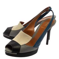Fendi Multicolor Leather Peep Toe Slingback Sandals Size 41