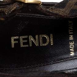 Pre Owned Fendi Tobacco Zucca Canvas Fendista Platform Slingback Sandals Size 37
