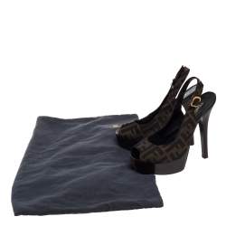 Pre Owned Fendi Tobacco Zucca Canvas Fendista Platform Slingback Sandals Size 37