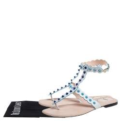 Pre Owned Fendi White Leather Studded Thong Flat Sandals Size 39