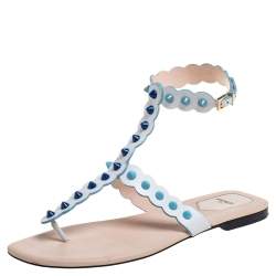 Pre Owned Fendi White Leather Studded Thong Flat Sandals Size 39