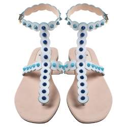 Pre Owned Fendi White Leather Studded Thong Flat Sandals Size 39