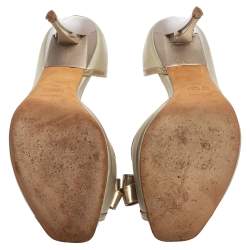 Fendi Metallic Silver Leather Bow Peep Toe Pumps Size 38.5