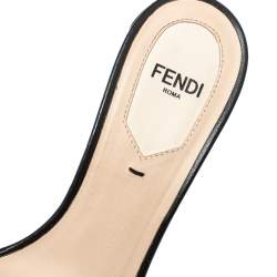 Pre Owned Fendi Brown/Black FF Logo Velvet Slide Sandals Size 36