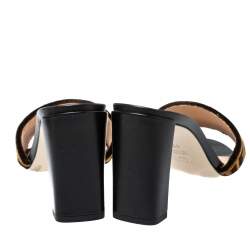 Pre Owned Fendi Brown/Black FF Logo Velvet Slide Sandals Size 36