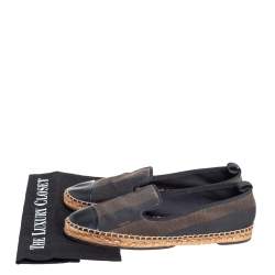 Pre Owned Fendi Black/Brown Canvas and Leather Cap Toe Espadrilles Flats 41