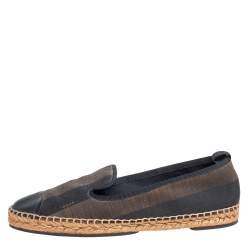 Pre Owned Fendi Black/Brown Canvas and Leather Cap Toe Espadrilles Flats 41