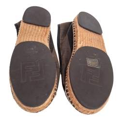 Pre Owned Fendi Black/Brown Canvas and Leather Cap Toe Espadrilles Flats 41