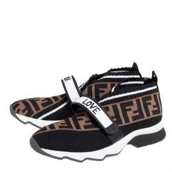 Pre Owned Fendi Tobacco Rockoko Mesh And Knit Fabric Sneakers Size 37.5