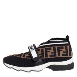 Pre Owned Fendi Tobacco Rockoko Mesh And Knit Fabric Sneakers Size 37.5