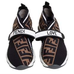 Pre Owned Fendi Tobacco Rockoko Mesh And Knit Fabric Sneakers Size 37.5