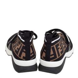 Pre Owned Fendi Tobacco Rockoko Mesh And Knit Fabric Sneakers Size 37.5