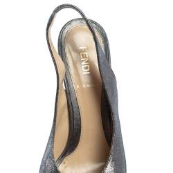 Pre Owned Fendi Grey Fabric Fendista Bow Peep Toe Slingback Platform Pumps Size 38.5