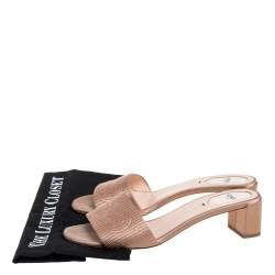 Pre Owned Fendi Beige Satin Logo Embroidered Block Heel Slide Mules Size 39