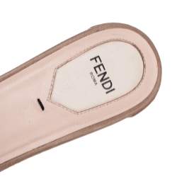Pre Owned Fendi Beige Satin Logo Embroidered Block Heel Slide Mules Size 39