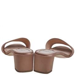 Pre Owned Fendi Beige Satin Logo Embroidered Block Heel Slide Mules Size 39