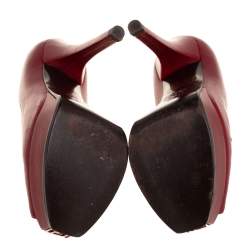 Pre Owned Fendi Maroon Leather Fendista Peep Toe Platform Pumps Size 37.5