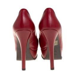 Pre Owned Fendi Maroon Leather Fendista Peep Toe Platform Pumps Size 37.5