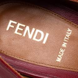 Pre Owned Fendi Maroon Leather Fendista Peep Toe Platform Pumps Size 37.5