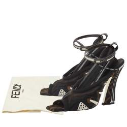 Fendi Multicolor Mesh And Canvas Ankle Wrap Sandals Size 37.5