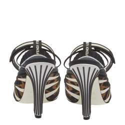 Fendi Multicolor Mesh And Canvas Ankle Wrap Sandals Size 37.5