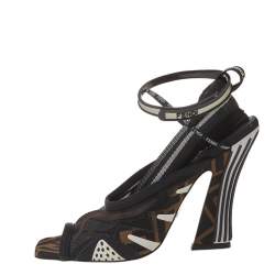 Fendi Multicolor Mesh And Canvas Ankle Wrap Sandals Size 37.5