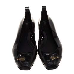 Pre Owned Fendi Black Jelly Buckle Embellished Peep Toe Ballet Flats Size 39