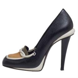 Pre Owned Fendi Black/White Lizard Embossed Leather Pumps Size 38