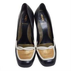 Pre Owned Fendi Black/White Lizard Embossed Leather Pumps Size 38