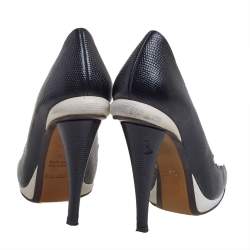 Pre Owned Fendi Black/White Lizard Embossed Leather Pumps Size 38
