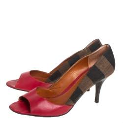 Pre Owned Fendi Red Stripe Canvas And Leather Open Toe Pumps Size 39