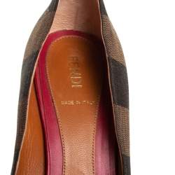 Pre Owned Fendi Red Stripe Canvas And Leather Open Toe Pumps Size 39