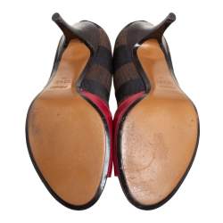 Pre Owned Fendi Red Stripe Canvas And Leather Open Toe Pumps Size 39