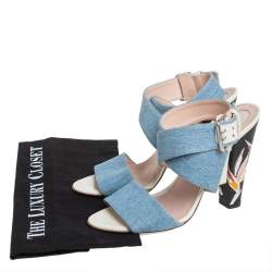 Pre Owned Fendi Blue Denim Fabric Ankle Wrap Sandals Size 39