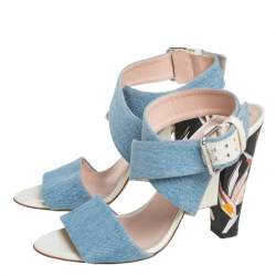 Pre Owned Fendi Blue Denim Fabric Ankle Wrap Sandals Size 39