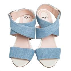 Pre Owned Fendi Blue Denim Fabric Ankle Wrap Sandals Size 39