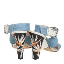 Pre Owned Fendi Blue Denim Fabric Ankle Wrap Sandals Size 39