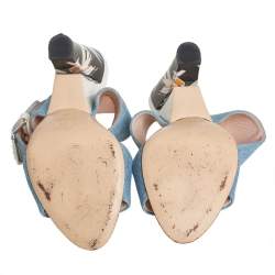 Pre Owned Fendi Blue Denim Fabric Ankle Wrap Sandals Size 39