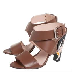 Pre Owned Fendi Brown Leather Ankle Strap Sandals Size 39