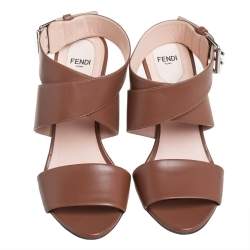 Pre Owned Fendi Brown Leather Ankle Strap Sandals Size 39