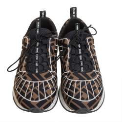 Pre Owned  Fendi Brown/Black Fabric FF Zucca Low Top Sneakers Size 40