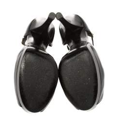 Pre Owned Fendi Black Patent Leather T Strap Peep Toe Platform Sandals Size 38.5