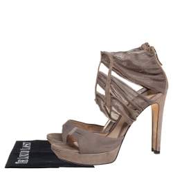 Fendi Grey Lace and Suede Platform Sandals Size 37.5