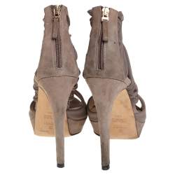 Fendi Grey Lace and Suede Platform Sandals Size 37.5